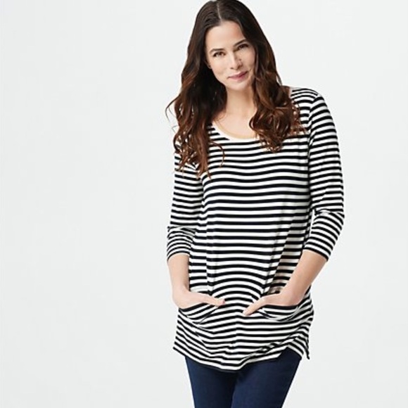 Isaac Mizrahi Tops - Isaac Mizrahi black white striped tunic size medium